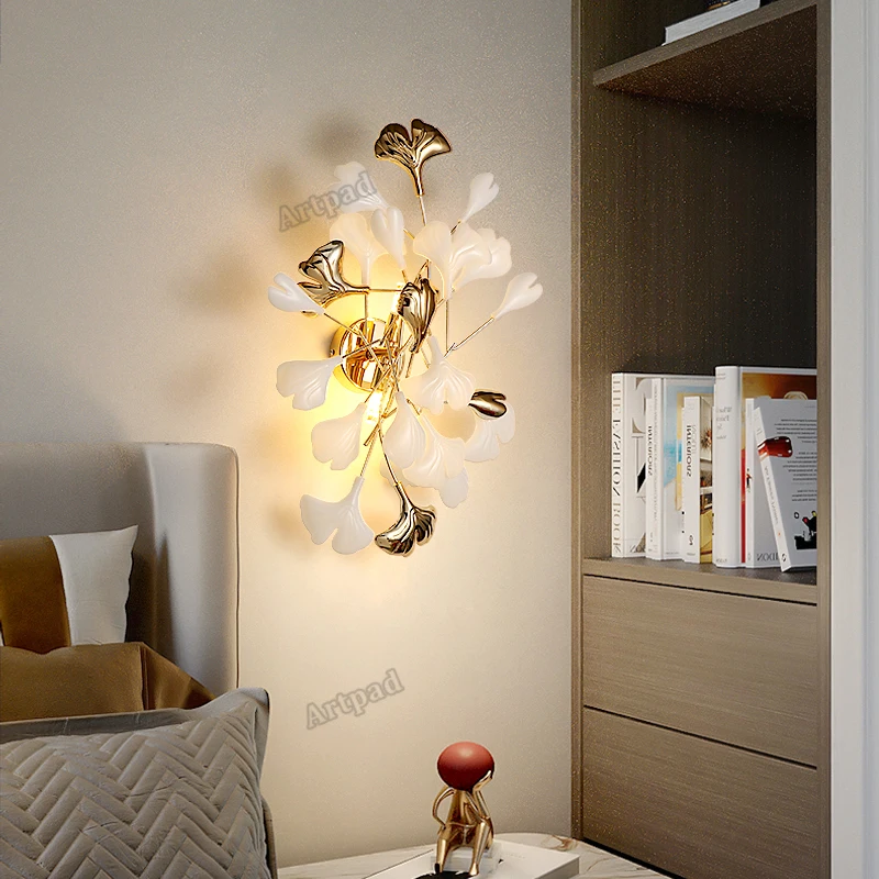 Imagem -03 - Nordic Ginkgo Leaf Wall Lamp Luminárias Decoração Interior Quarto Sala de Estar Escadas Cabeceira