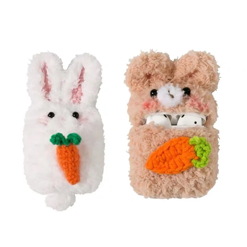 Мягкий шерстяной чехол для беспроводных наушников Apple AirPods 1, 2, зимний, вязаный, с объемным кроликом