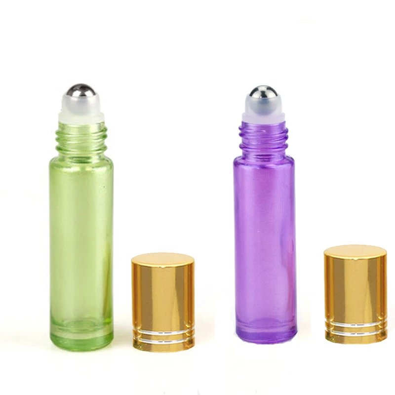 

50pcs 10ml Thick Pearl Colorful Glass Roller Essential Oil Bottles Travel Portable Refillable Perfume Roller Ball Bottle