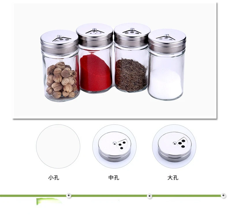 Transparent Glass Seasoning Bottle Salt Shaker Stainless Steel Rotating Lid Kitchen Utensils Pepper Shaker Barbecue Set