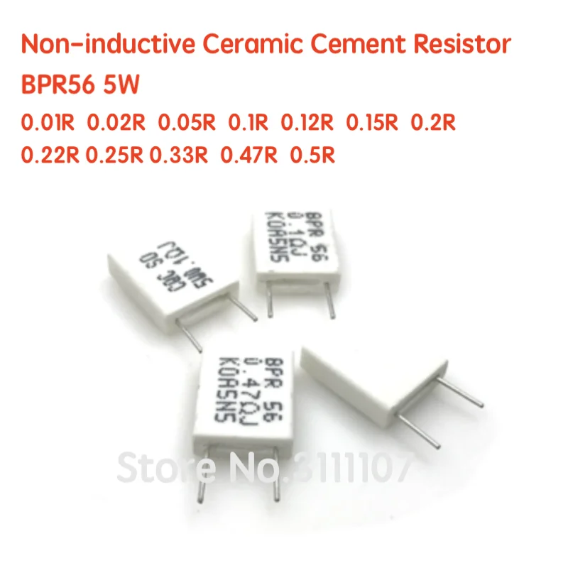 10PCS/LOT BPR56 5W 0.01R  0.1 0.15 0.22 0.25 0.33 0.5ohm Non-inductive Ceramic Cement Resistor 0.1R 0.15R 0.22R 0.25R 0.33R 0.5R