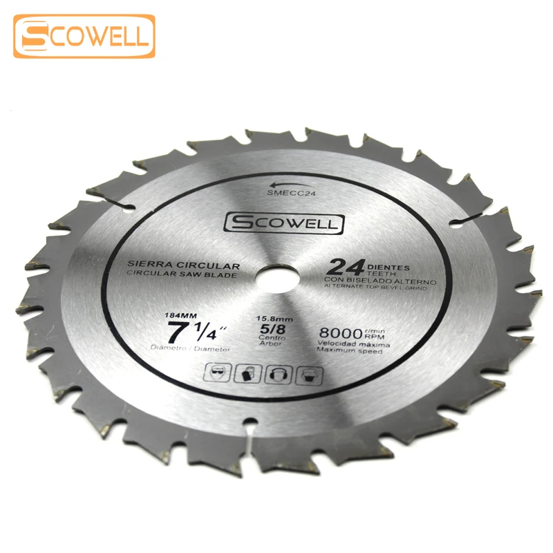 

SCOWELL Circular Saw Blades 7-1/4\" YG6 Tungsten Carbide Tip 24 Teeth Segments Cutting Disc For Wood Working Circle Saw Blade