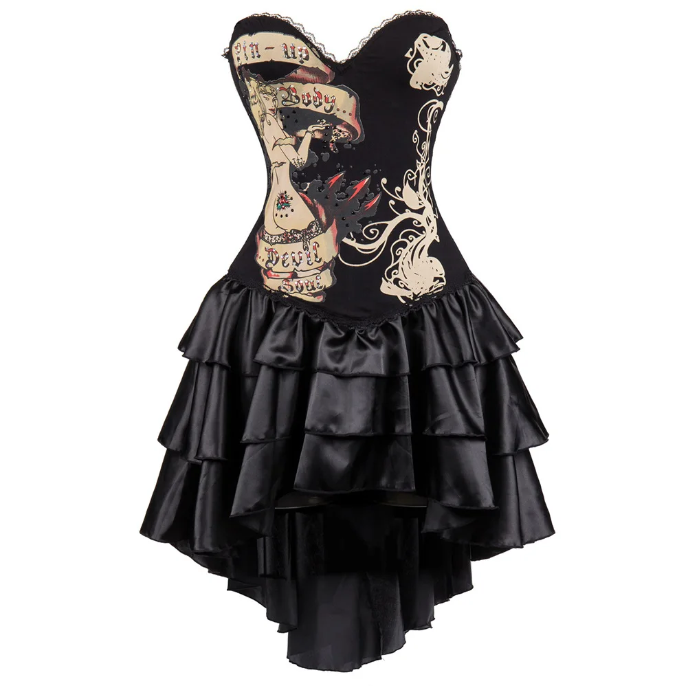 New  Sexy Corset Women's Wear Sexy Personality Fashion Print Shaping Dress Court Style Splicing Corset SKIRT PARTY DRESS