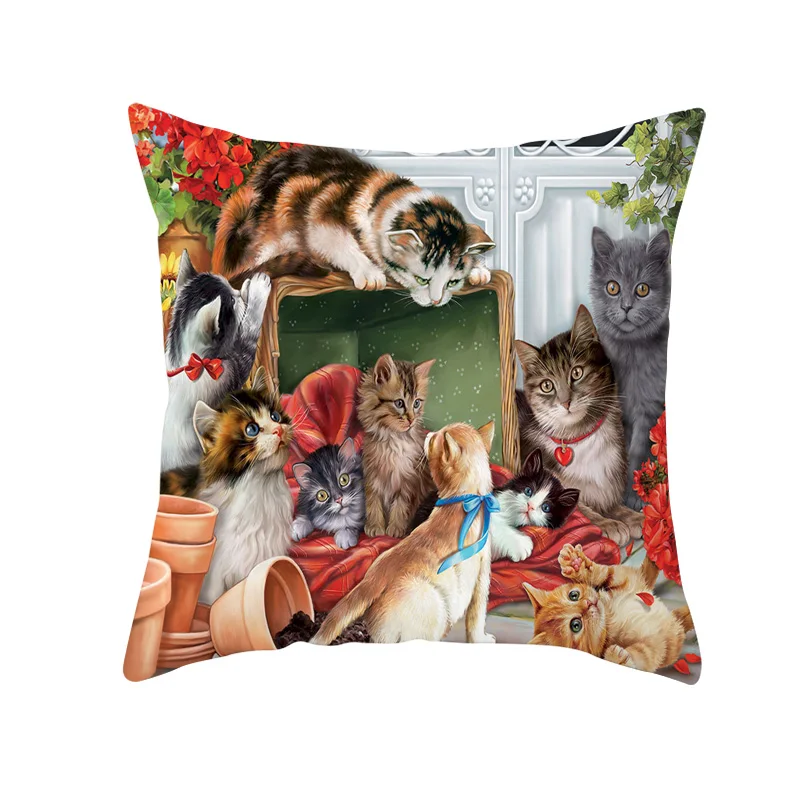 Juste de taie d\'oreiller imprimée de chat de dessin animé mignon, taies d\'oreiller décoratives, motif de chat