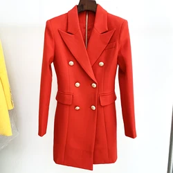 HIGH STREET New Fashion 2024 Designer Stylish Women's Long Sleeve Notched Collar Lion Buttons Double Breasted Blazer Dress