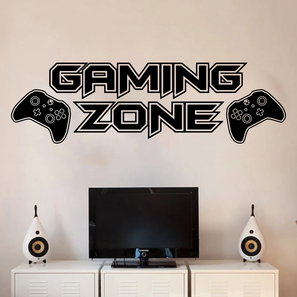 Large Gaming Zone Game Controller Wall Sticker Playroom Bedroom Gamer Xbox Ps Joystick Gamepad Wall Decal Vinyl Home Decor