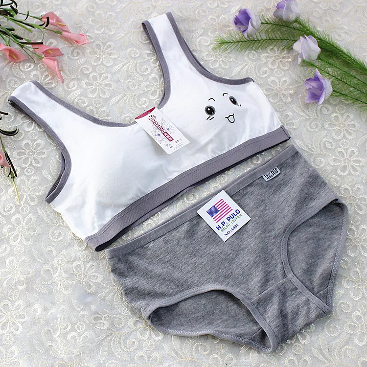 2019 Puberty Students Bra Vest Brassiere Panties Teenagers Girls Lingerie Cotton Underwear Sets Kids Young Girls Training Bras