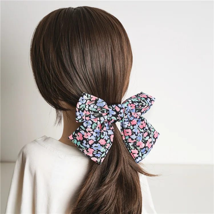 New Fashion Beautiful Cloth Sweet Flowers Chiffon Big Bow Hairpin  Ponytail Barrettes Women Girls Hair Accessoriesr Headwear