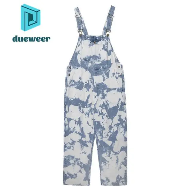 Dueweer denim macacões feminino céu azul nuvens brancas gravata corante macacão onesie carga playsuits jeans streetwear roupas tamanho grande