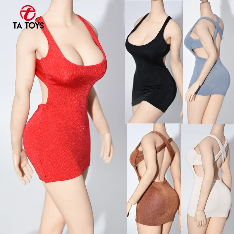 

1/6 Scale female sexy clothes tight Backless dress red black great elasticity fit 12 inches TBLeague JIAOU action figure