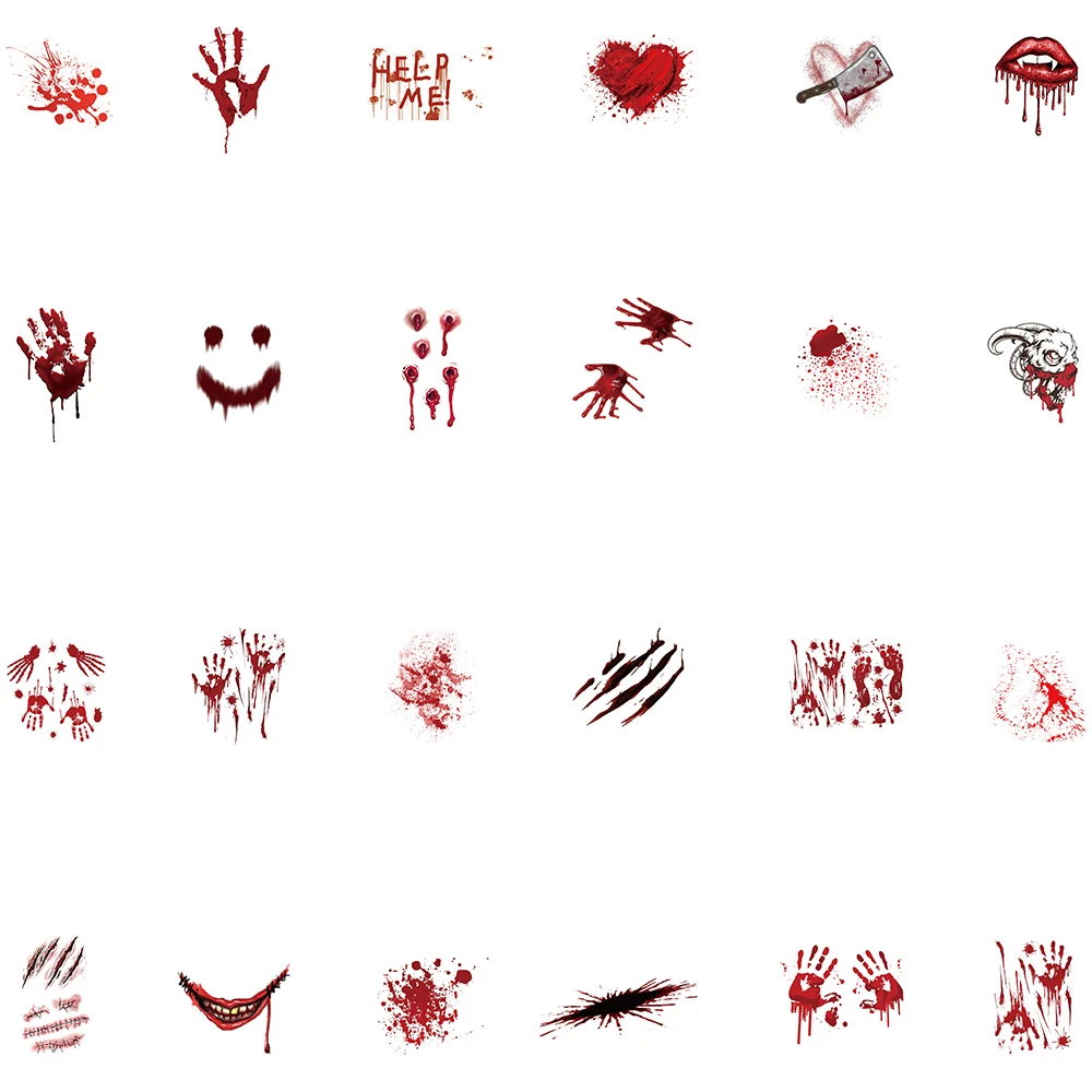 50pcs Whimsy Red Horror Blood Palm Print Stickers DIY Luggage Laptop Bicycle Skateboard Waterproof PVC Graffiti Kid\'s Stickers