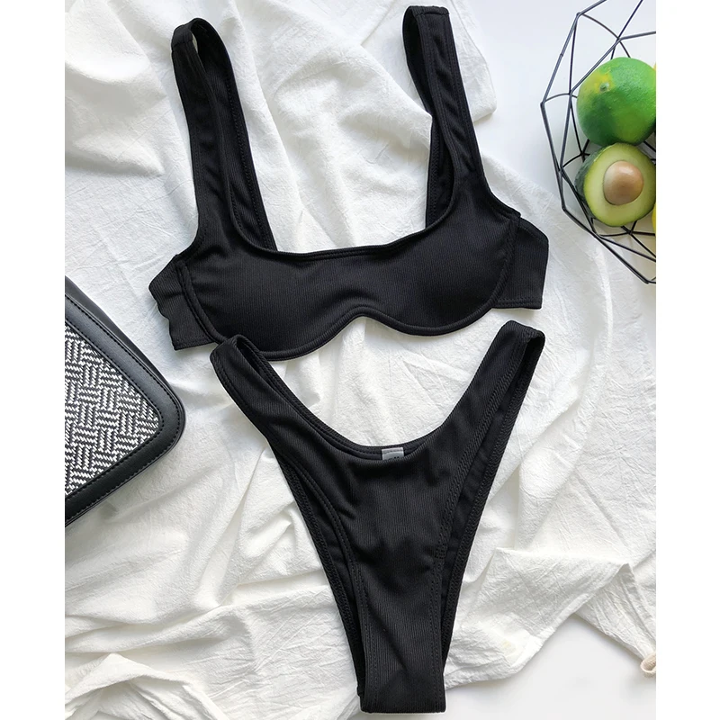 JyoJyo-Conjunto de bikini con Push-up para mujer, bañador Sexy Con aros, ropa de baño de corte alto para mujer, traje de baño de 2 piezas, ropa de baño deportiva 2021