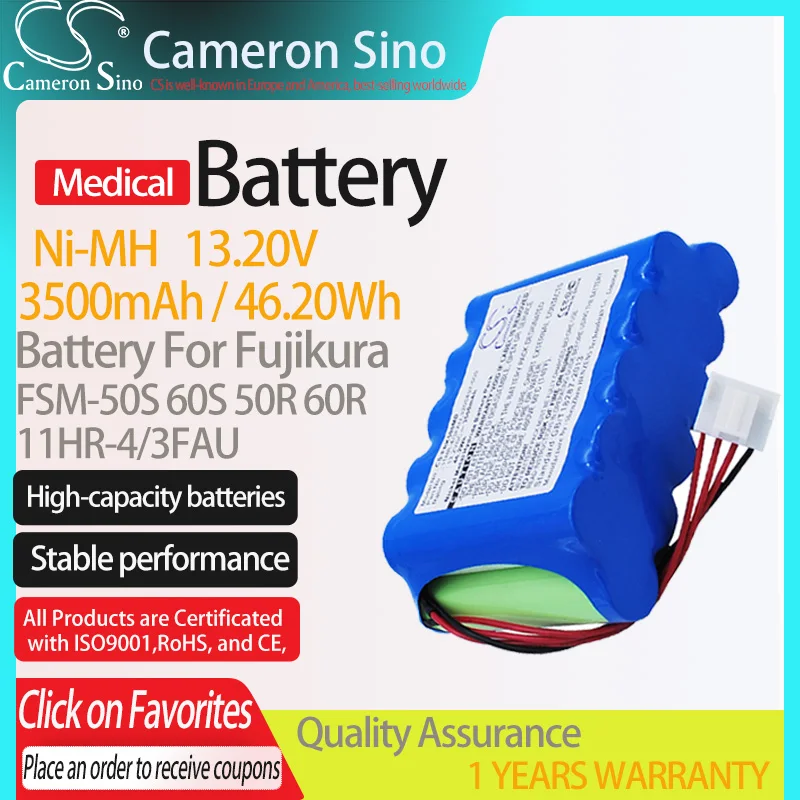 

CameronSino Battery for Fujikura FSM-50S 50R 60S 60R fits Fujikura 11HR-4/3FAU Medical Replacement battery 3500mAh/46.20Wh Blue