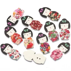 50Pcs Girl Wooden Buttons 2Hole Clothes Buttons For Crafts Scrapbooking Sewing Clothing Decoration DIY Kid Apparel Accessories