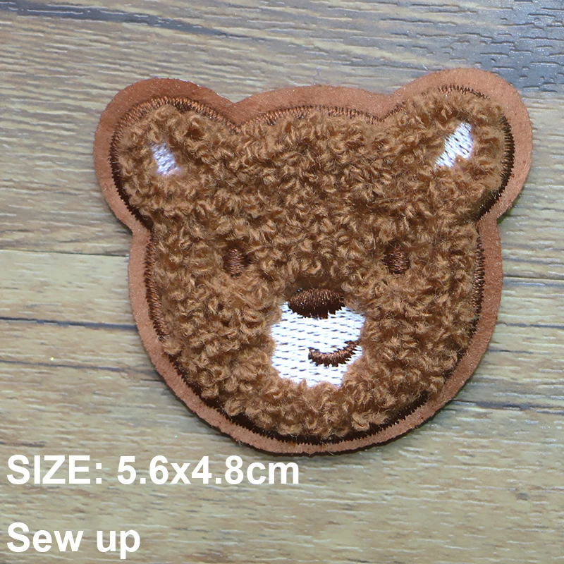 Cute Fashion Brown White Bear Chenille Icon Towel Embroidery Applique Patches for Clothing DIY Sew up Badge on the Backpack