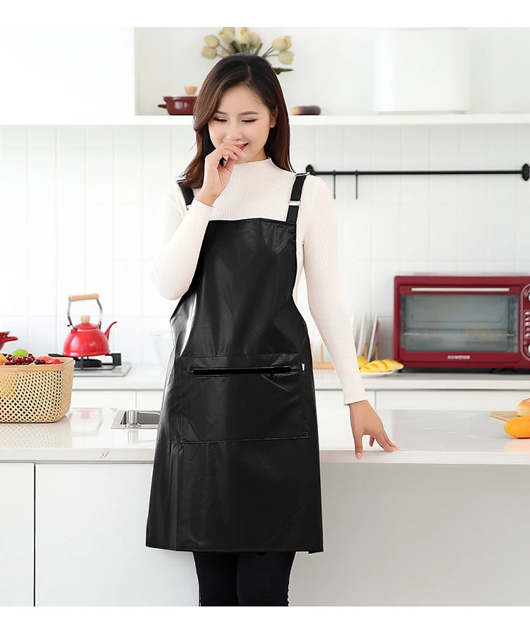 Waterproof Oil-proof Leather Apron Women\'s Fashion Strap Home Kitchen Overalls Cooking Waistband Pinafore Bib Lady Work Clothes