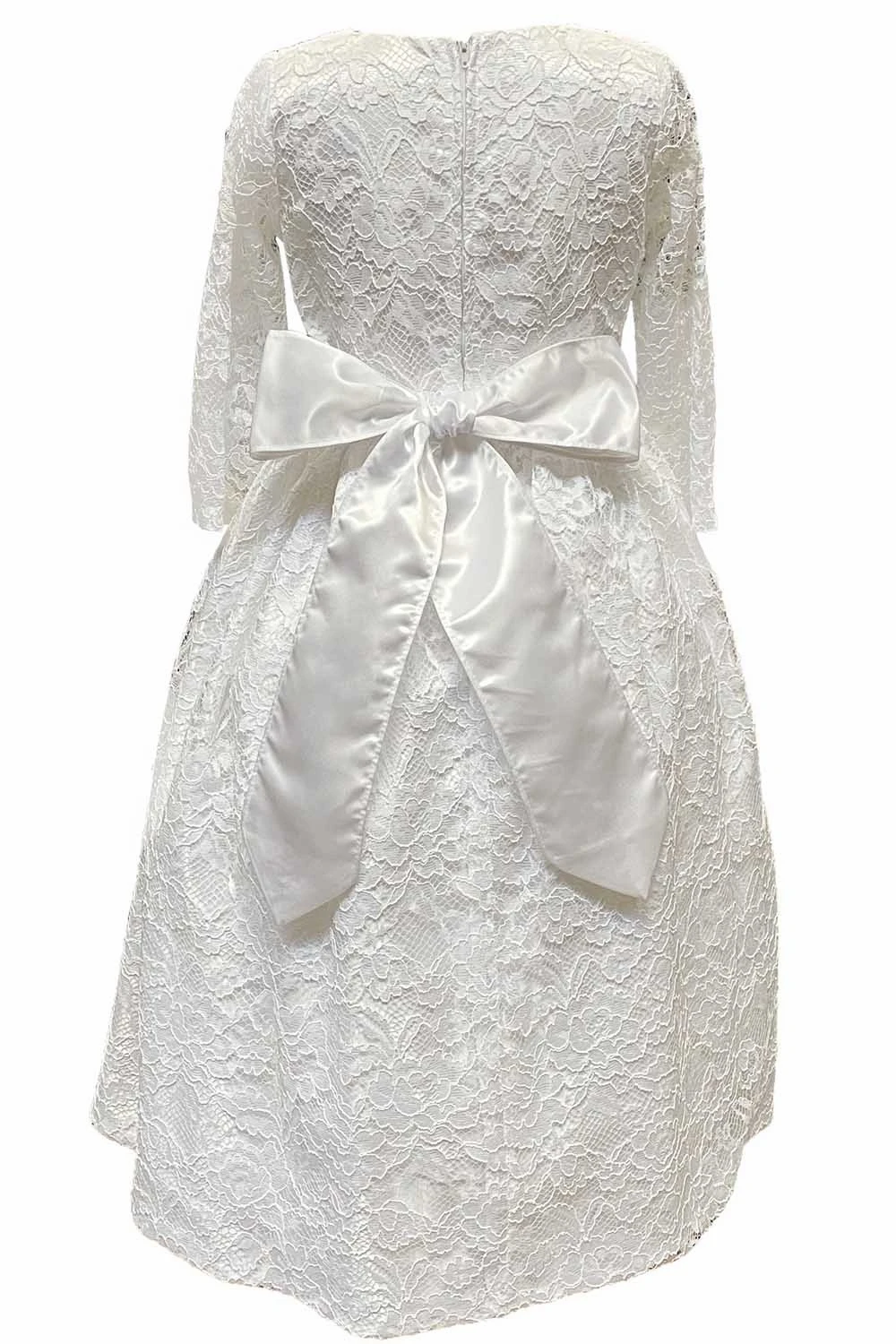 Vestido rendado para meninas, vestido para casamento, manga longa, branco/marfim, para festas e comemoração