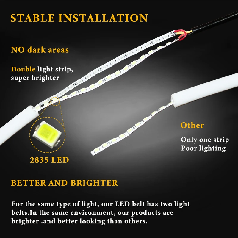 DRL LED Car Daytime Running Light 30cm 45cm 60cm Flexible Yellow Flowing LED Tube Strip Turn Signal Light Universal Waterproof