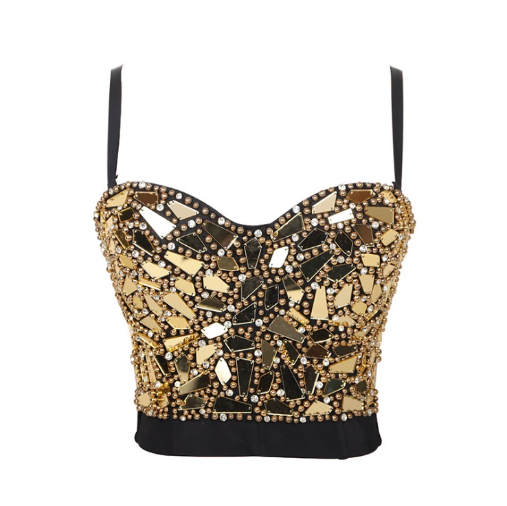 Sexy Sequins Beads Acrylic Rhinestones Corselets Bachelorette Bustier Bra Push Up Slim Fit Women's Bralette Cropped Top Vest