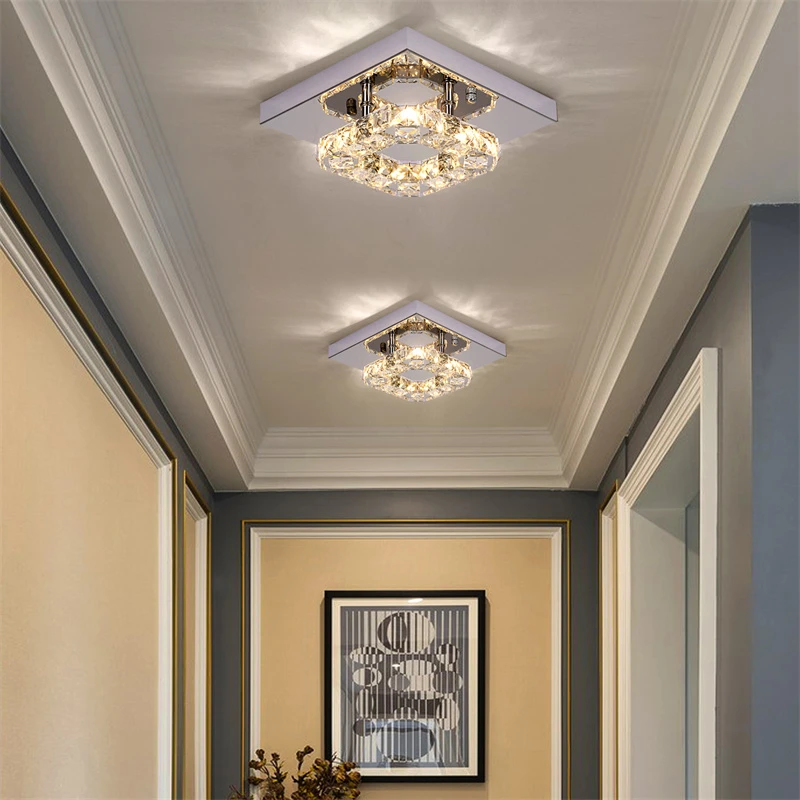 Modern LED Crystal Chandelier Lighting Mirror Rings  Ceiling Lamp for Living Room Kitchen Luminaire Home Decor Light Fixture