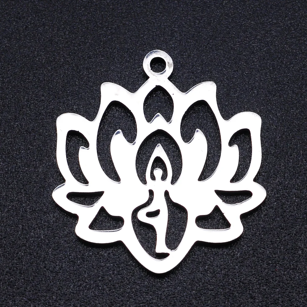 5pcs/lot Flower of Life DIY Charms Pendants Wholesale 316 Stainless Steel Yoga Lotus Connectors Om Hand Jewelry Pendant