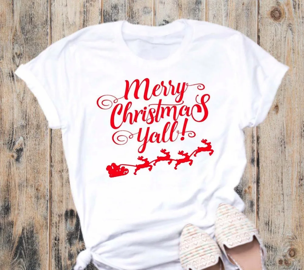 Gift Christmas Party T Shirts Merry Christmas Ya'll T-Shirt Slogan Tee Tumblr Red Letter Printed Happy Christmas tops