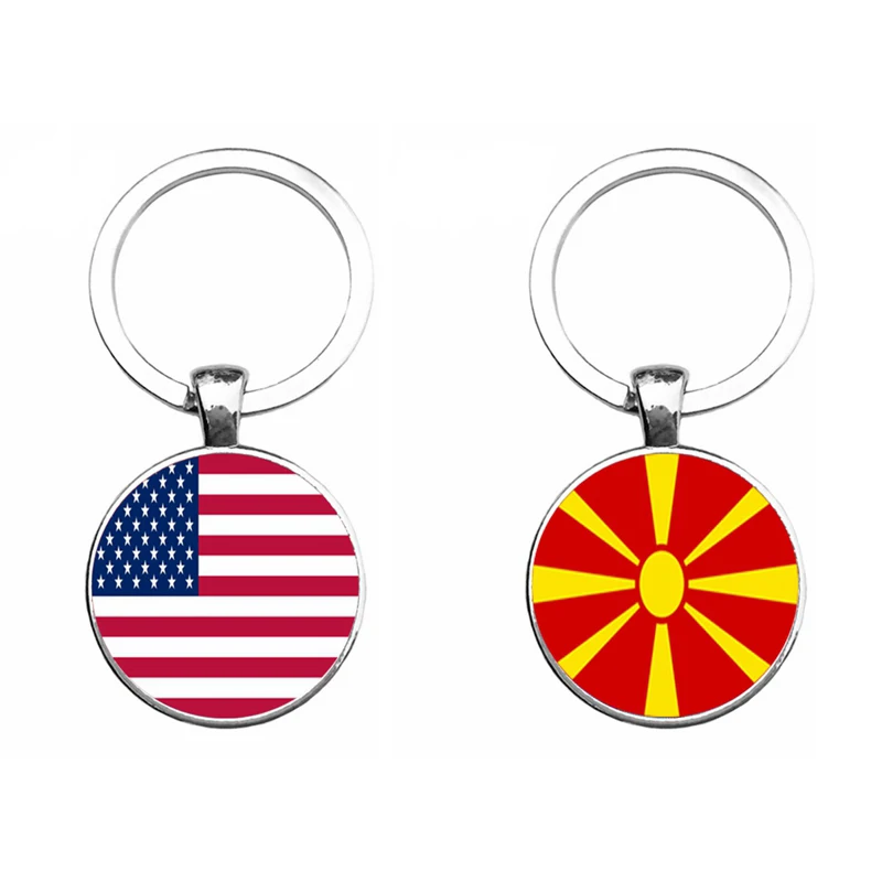 Fashion United States America Macedonia National Flag Keychains Classic Flags Picture Glass Cabochon Pendant Key Chain Keyring