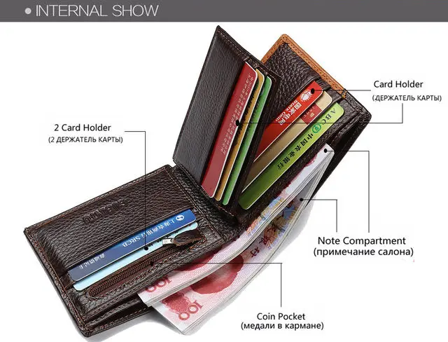 GUBINTU Men Wallets Genuine Cow Leather Short Design Card Holder Passcard Pocket Men High Quality Brand Male Wallet