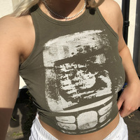 Printed y2k Cropped Tanks Crop Top Sleeveless O Neck Corset Tops Female Summer Basic Tee Tops Club
