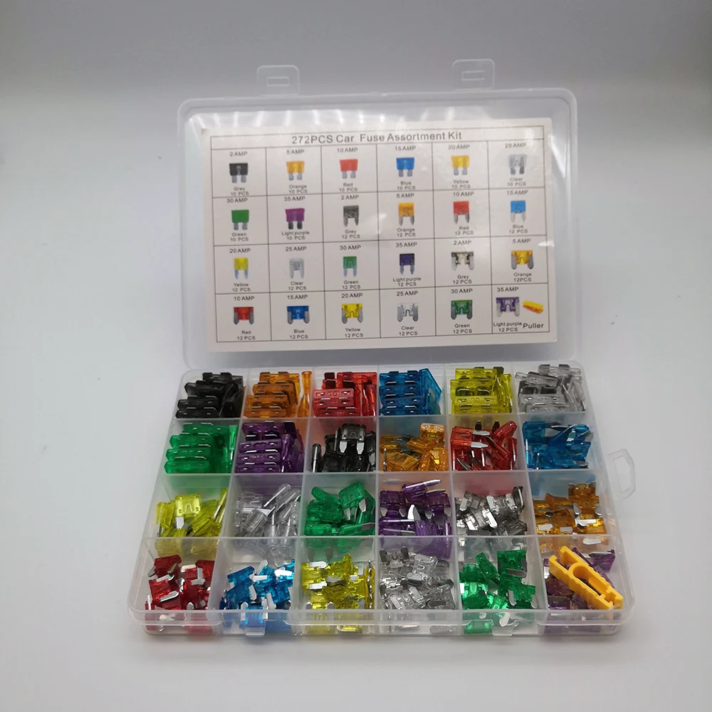 272PCS Car Fuses 2A 3A 5A 10A 15A 20A 25A 30A 35A Amp with Box Clip Assortment Auto Blade Type Fuse Set Truck