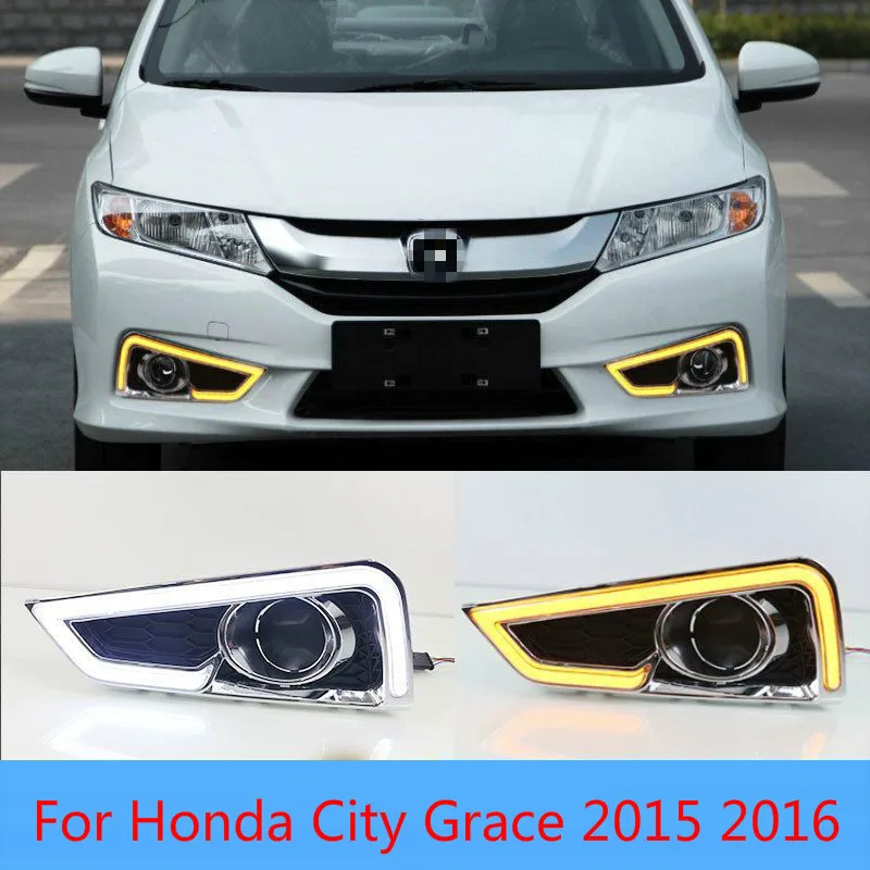 

1 set for Honda City Grace 2015 2016 LED DRL with turn signal relay 12V Car daytime running lights Fog lamp Accessories