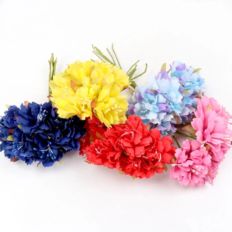 6Pcs/lot 3cm Silk Chrysanthemum Artificial Flowers Head DIY Wreath Gift Box Craft Fake Flower for Wedding Home Party Decoration