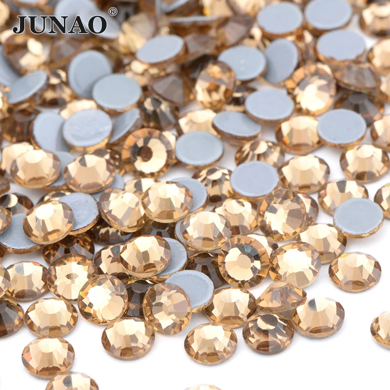 JUNAO SS6 8 10 16 20 30 Light Topaz Color Iron On Hotfix Rhinestones Flatback Glass Strass Hot Fix Crystal Stone for Fabric