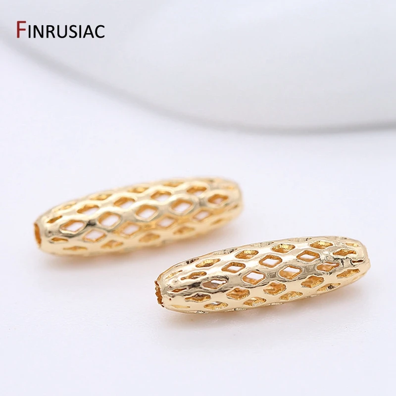 High Quality Brass Metal Gold Plated Hollow Long Tube Beads Accessories Oval Beads DIY Jewelry Making