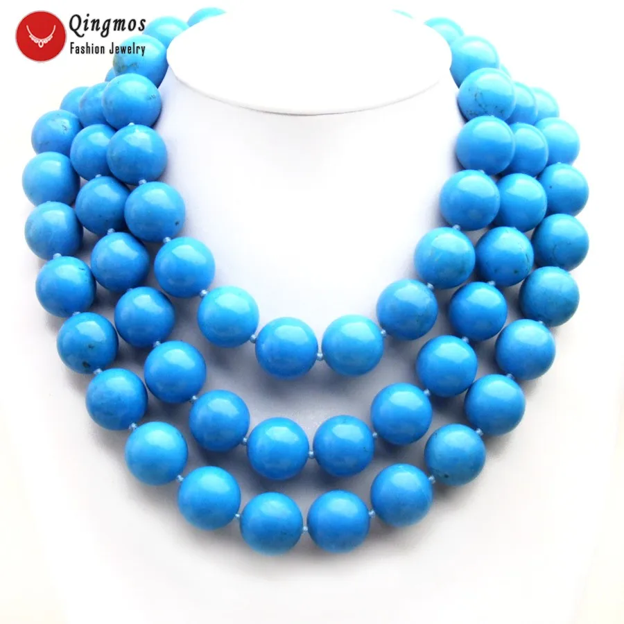 

Qingmos Natural Turquoises Necklace for Women with 3 Strands 20mm Round Blue Turquoises Chokers Necklace Jewelry 18-23" nec6503