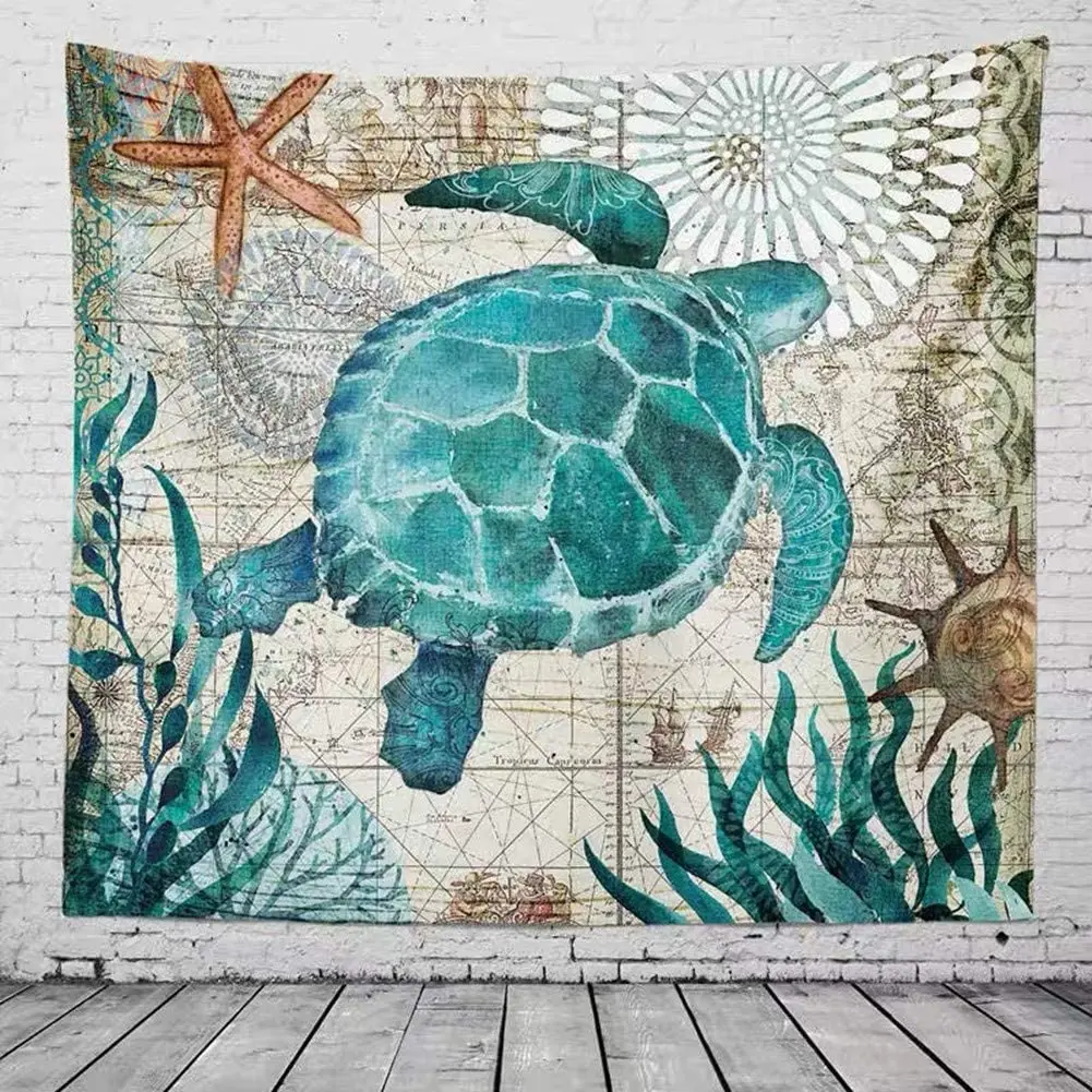 Sea Turtle Tapestry Ocean Animals Marine Life Wall Hanging Art For Home Headboard Bedroom Living Room Dorm Decor