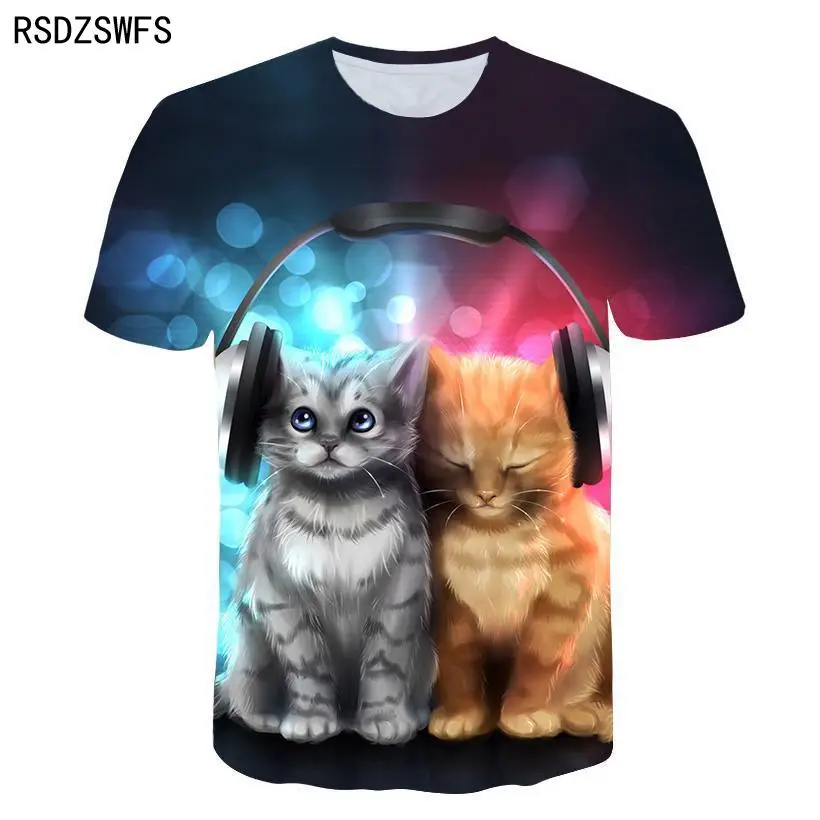 New For 2021 Cool Oversized T-shirt For Men And Women Two Cats Cartoon Cat Print 3D T shirt Summer Short Sleeve T Shirts 100-5XL