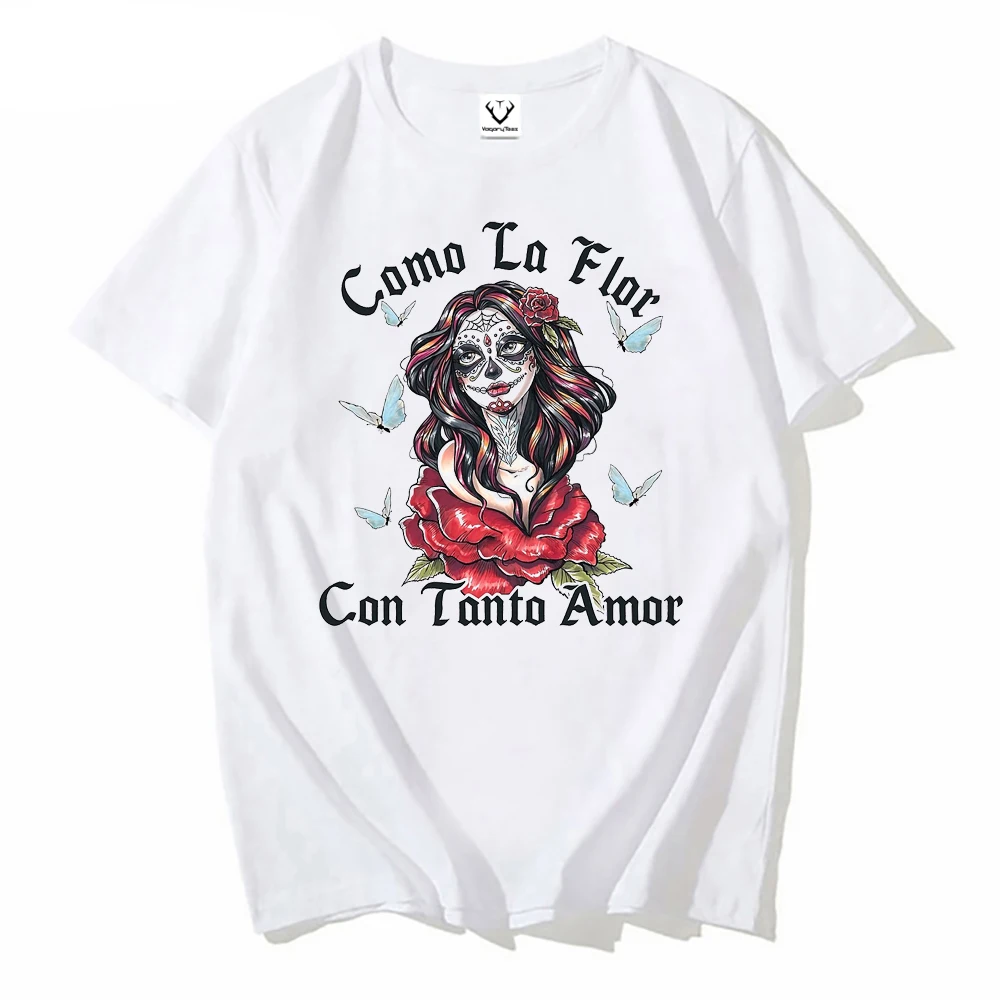 Camisetas informales de verano para hombre, Camiseta básica con texto en español, Hip hop, vintage, a la moda, Como la flor, con tanto amor Latino