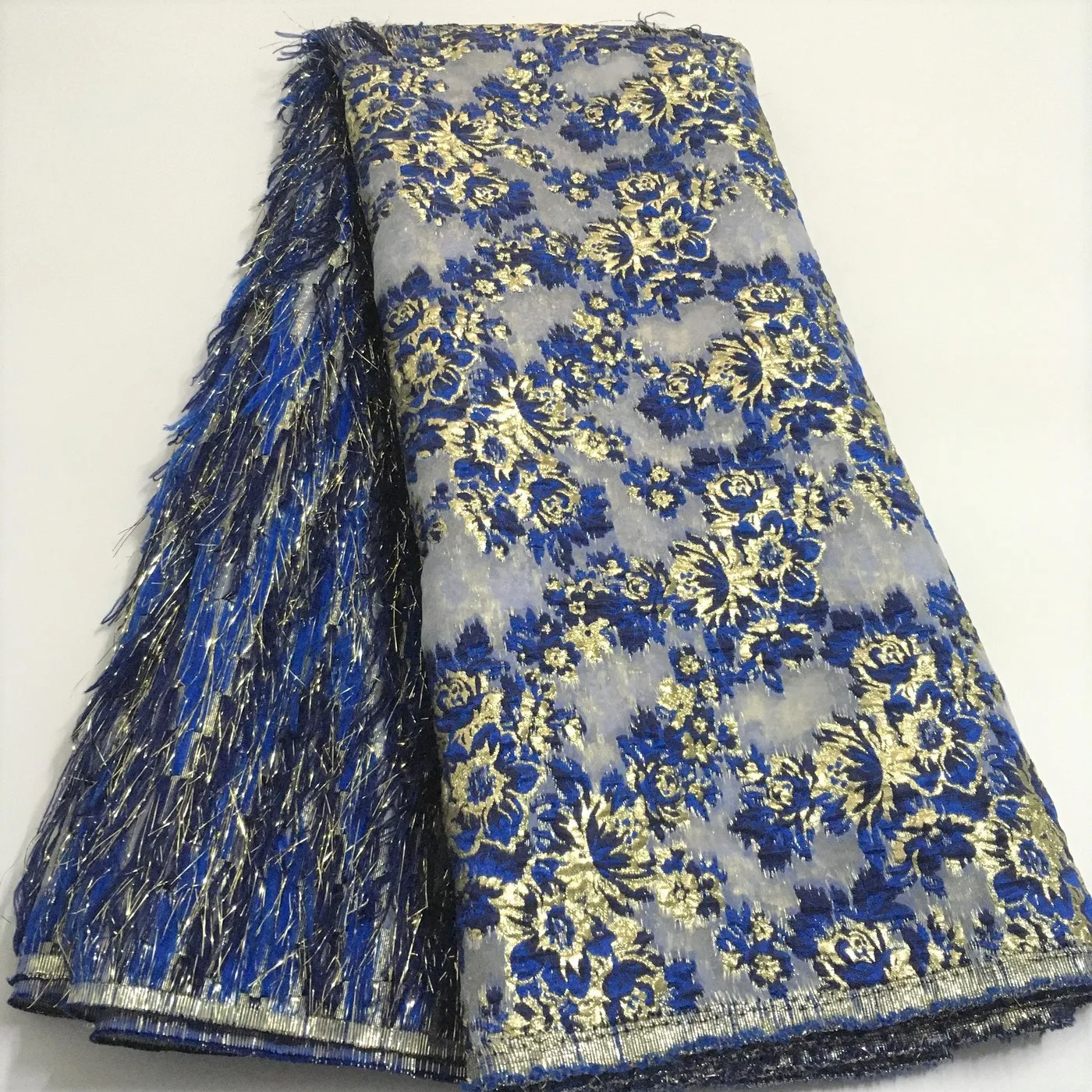

Gold Blue Latest Brocade lace fabric Embroidery Jacquard lace fabric Brocade 2021 Nigerian lace fabric for Bridal Dress KY20109A