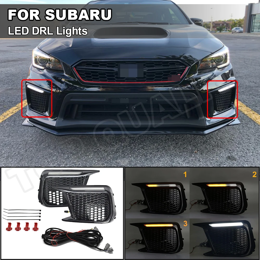 Dynamic Sequential LED DRL Bumper Turn Signal Light Daytime Running Light For Subaru WRX STI 2018- 2021 Fog Lamp Bezels/Cover