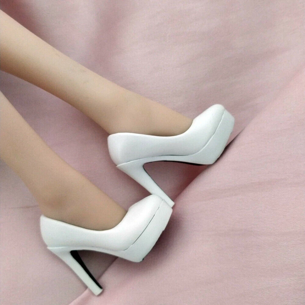 1/6 Scale White High Heeled Shoes Accessory Model for 12