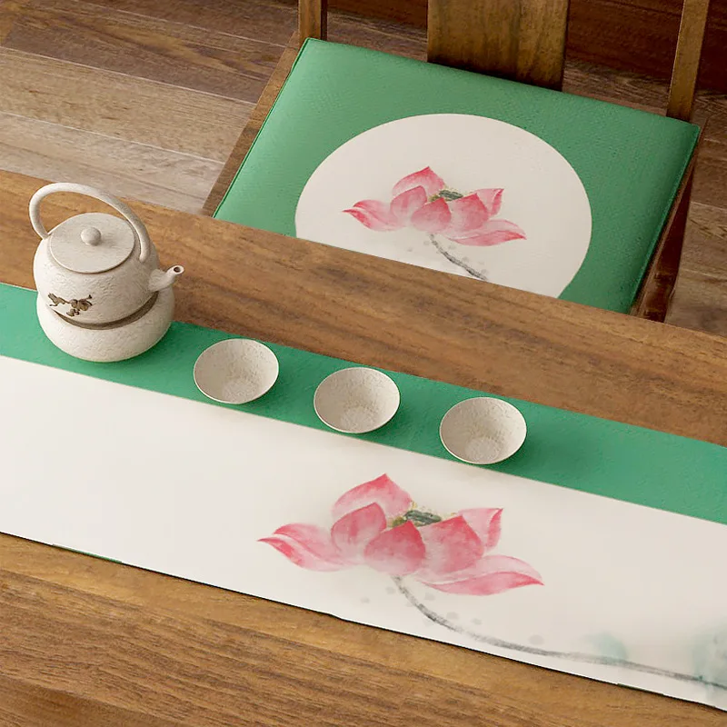 

Chinese Lotus Table Runner Tea Mat Zen Waterproof Table Runner Tea Cloth Retro Tea Towel Chinese Tablecloth