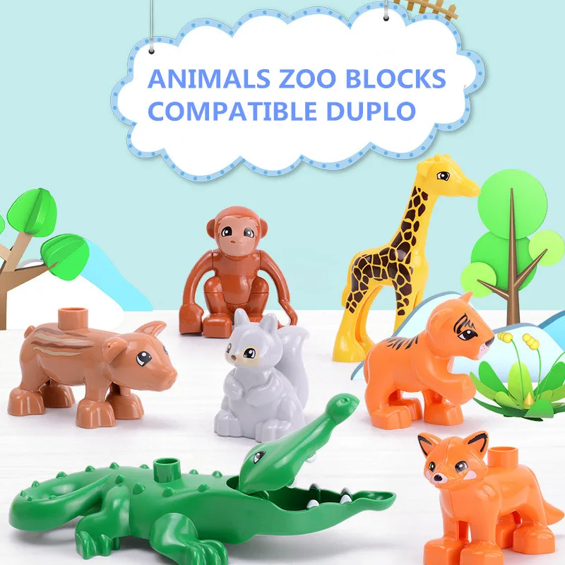 Zoo Animals Big Hollow Building Blocks Whale Deer Horse Black Cat Dog Bird Lion Tiger Elephant Toys for Children Kids Party Gift