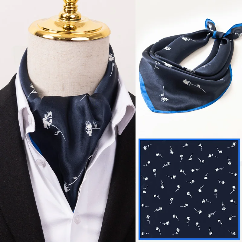 Neckerchief Men Fashion England Suit Shirt Collar Business100% Natural Silk Square Scarf British Retro Shirt Printed Bandana