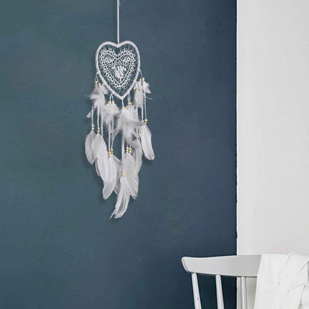 Dream Catcher Heart Feather Beads Wall Hanging Girl Room Car Office Window Decor Ornament Feathers Wall Hanging Decorations