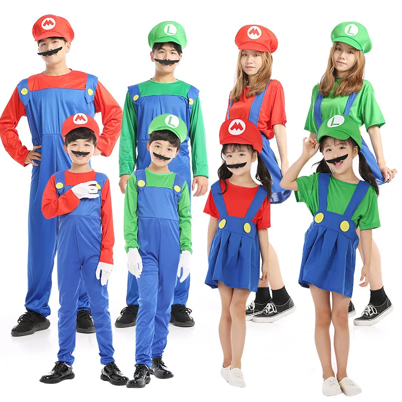 Traje de festa de halloween para crianças, adultos, crianças, super bros, cosplay, dança, conjunto para crianças, presente de ano novo