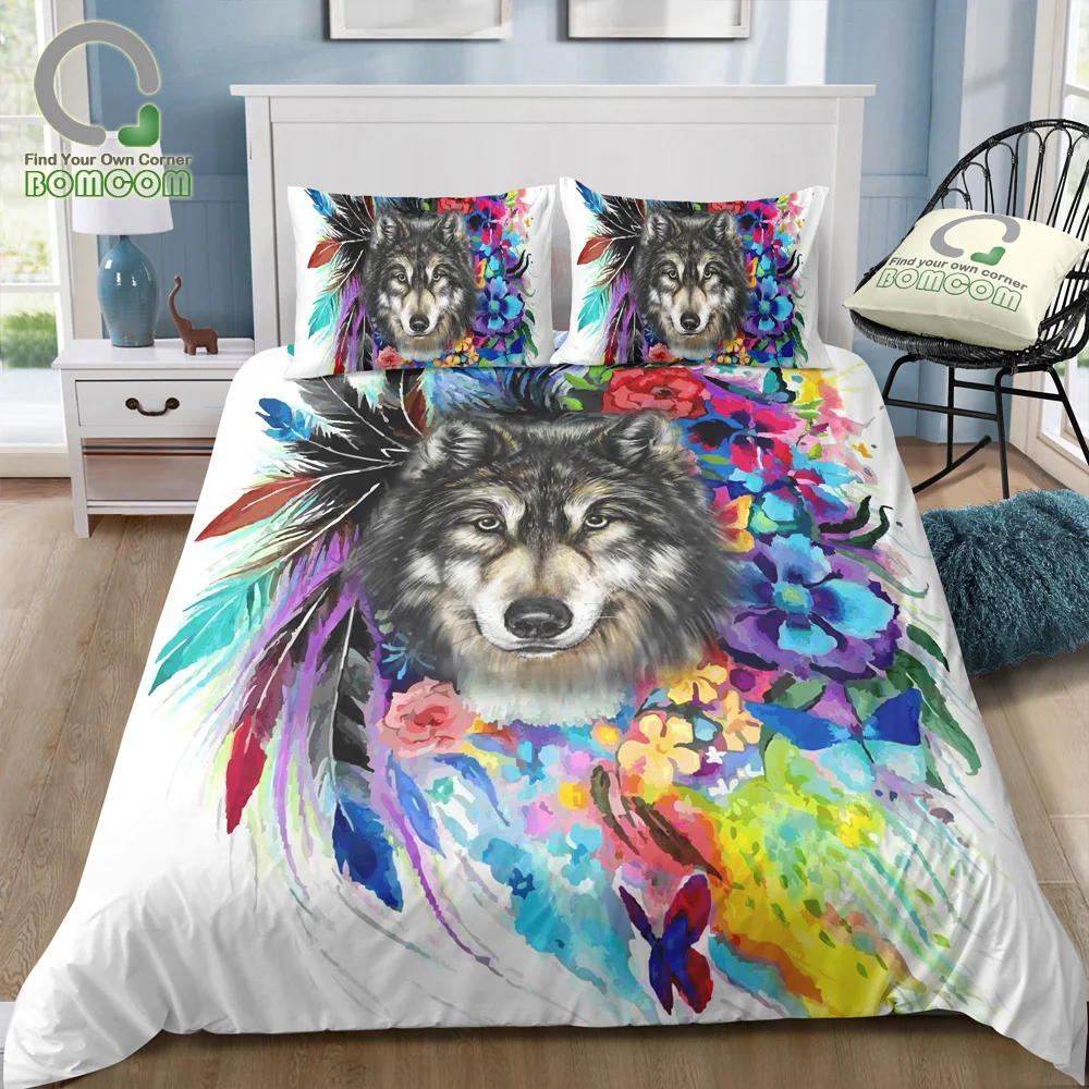 

BOMCOM 3D Digital PrintiBOMCOM 3D Ding Bedding Set Wolf in Love Snow Mountain White Wolf lovers Duvet Cover Sets 100% Microfiber