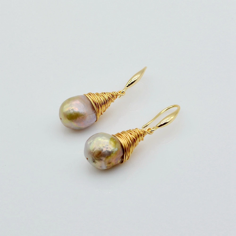 Rainbow Pearl Earrings Natural Color Natural Pearl 925 Sterling Silver Earrings Handmade Baroque Pearl Pendants Women\'s Earrings