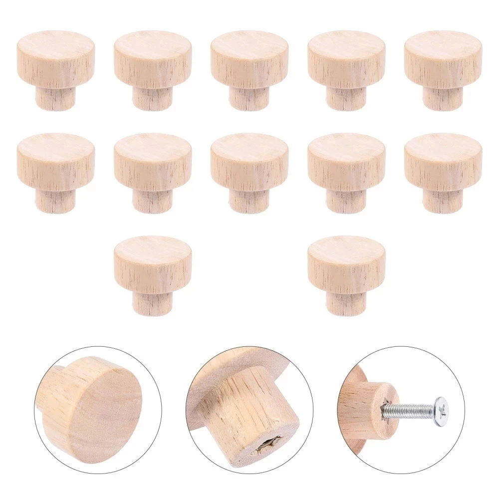 

12/20pcs 35x25mm Wood Round Pull Knobs Natural Wooden Cabinet Drawer Wardrobe Handles Cupboard Shoebox Knobs Home Accessory