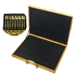 Cutlery Collection Case Gift Box For 24 Pcs Tableware Set Antioxidative Wooden Gift Box Gold Black Storage Box